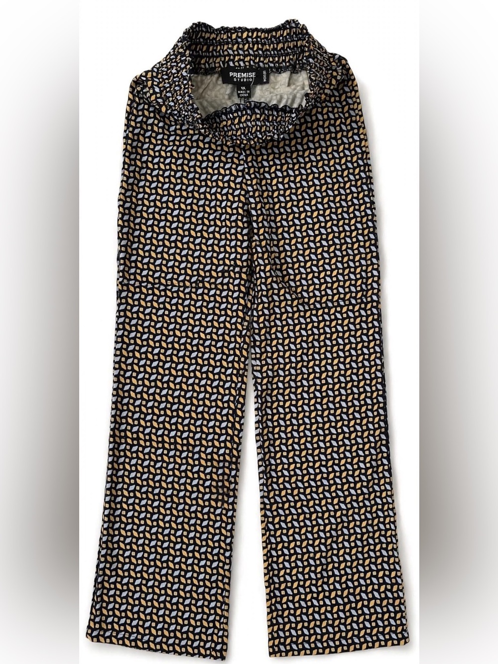 Premise Studio Womens 1X Black Tan Geometric Elastic Waist Pull On Pants Plus